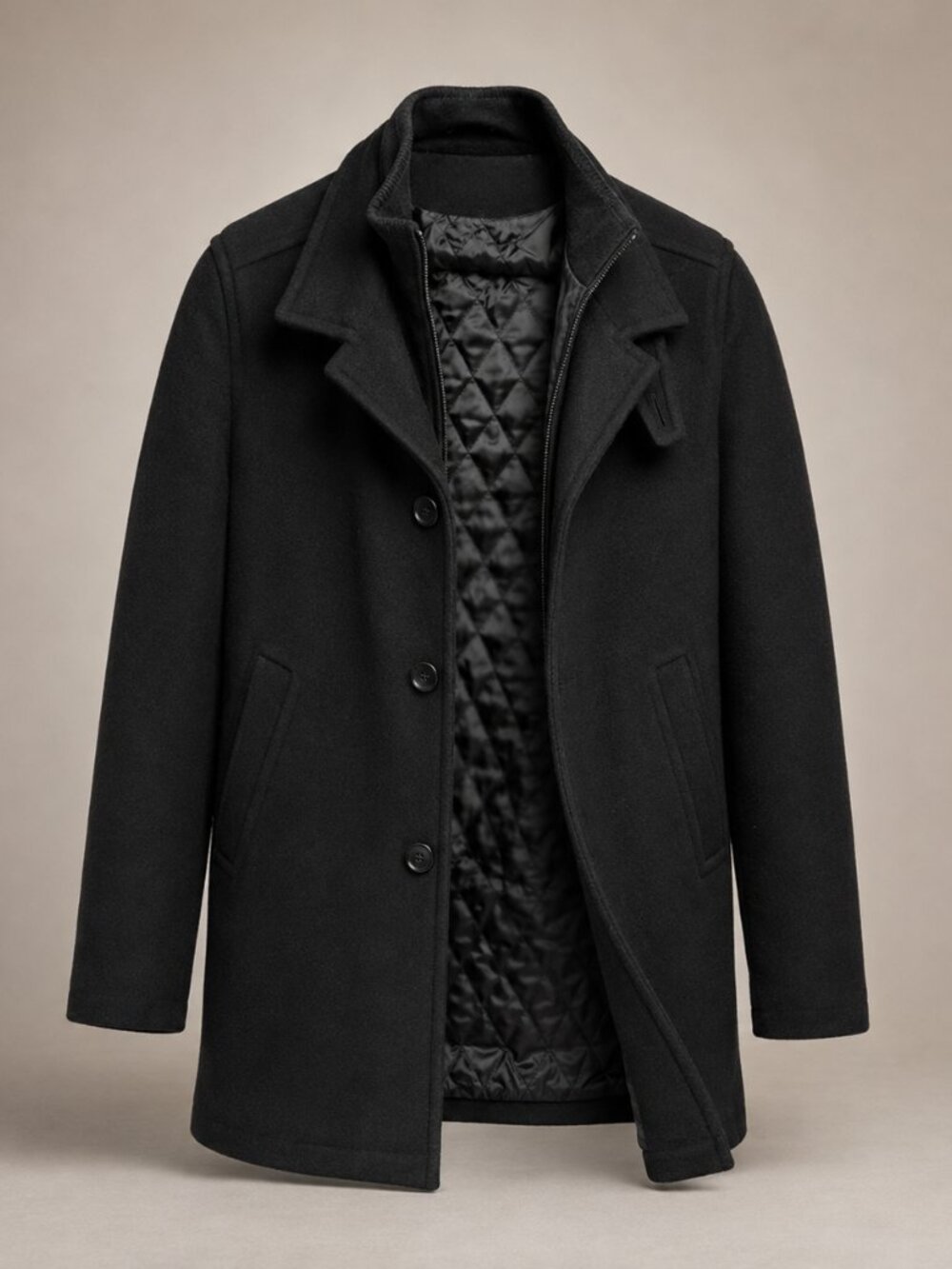 Perry Ellis Men's Medium Wool Blend Coat Zip-Out Quilted Liner Storm Placket
